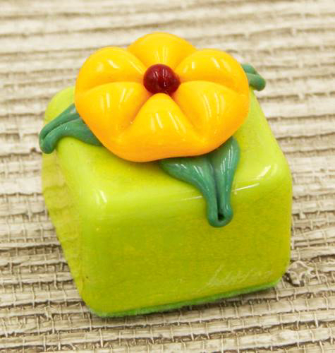 HG-061 Pistachio Cube with Mango Flower $47 at Hunter Wolff Gallery